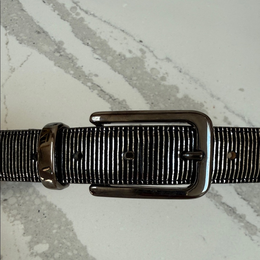 Vintage Elite Fresno Metallic Black Silver Striped Belt